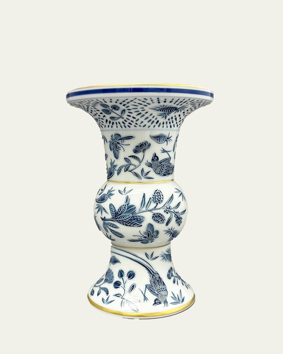 Sacred Bird & Butterfly Blue Shang Vase, 7"